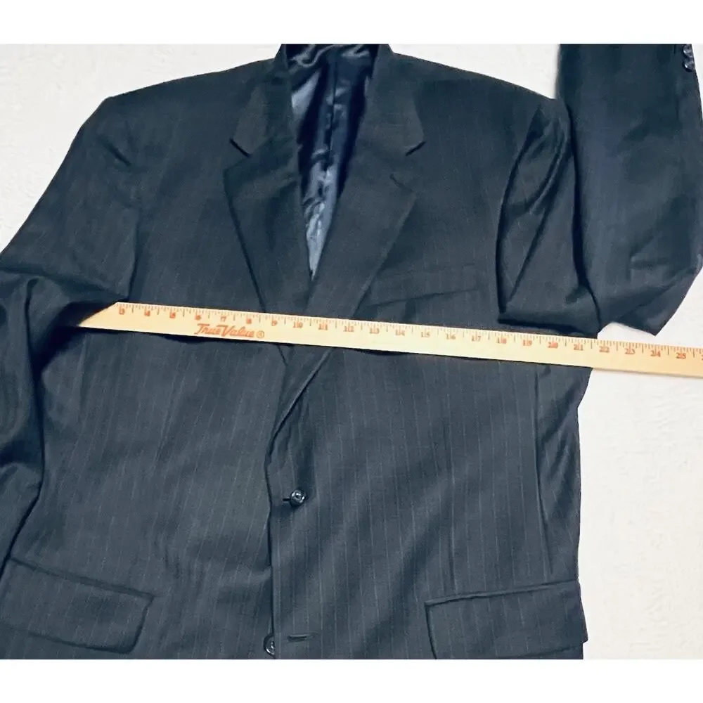 Hart Schaffner Marx Gold Trumpeter Blue Pinstripe Wool Sport Coat 44L 44 Long